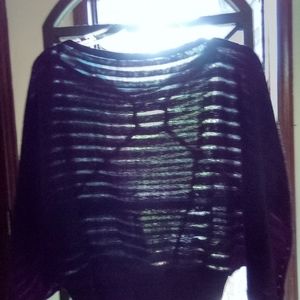 A black solid  see through on or off the shoulder sweater